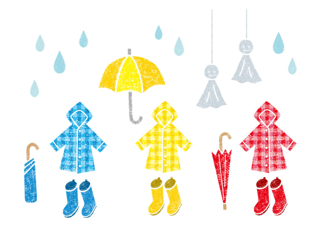 カラフルな傘とレインコート