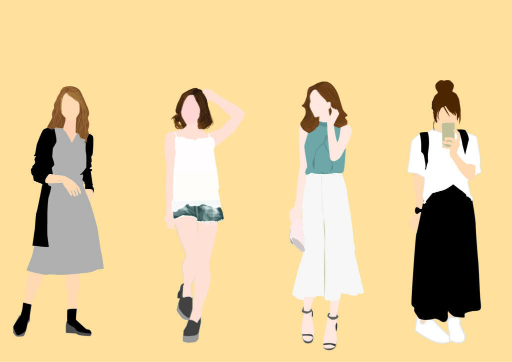 女性のコーディネートのイラスト