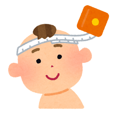 頭囲をメジャーで測る子ども