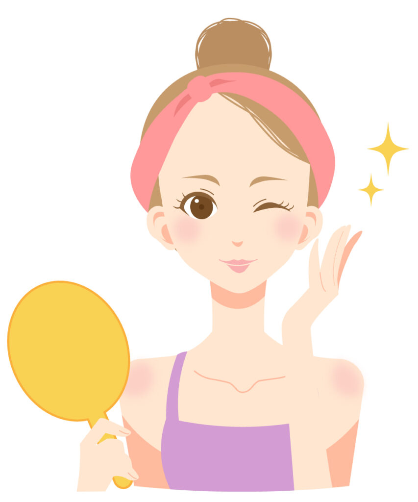 鏡をもって嬉しそうにしている女性