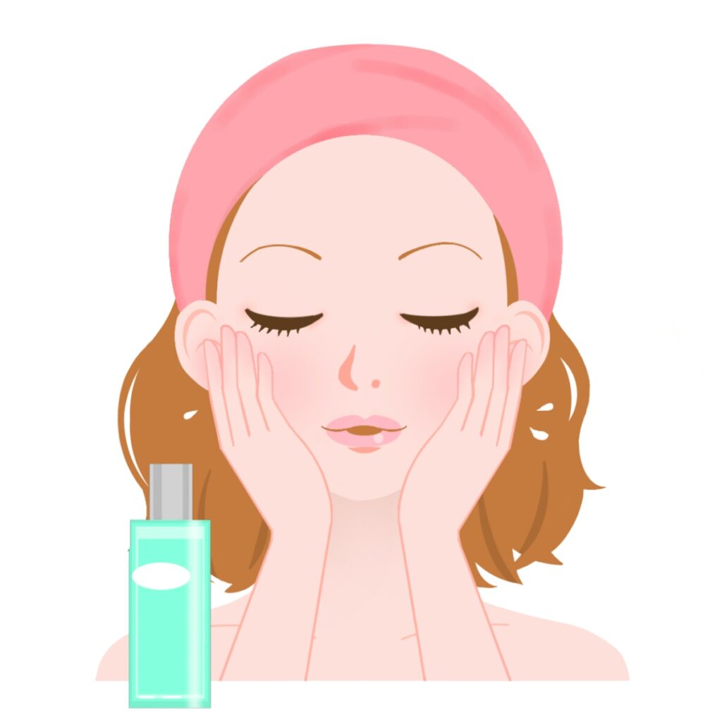 化粧水を塗っている女性