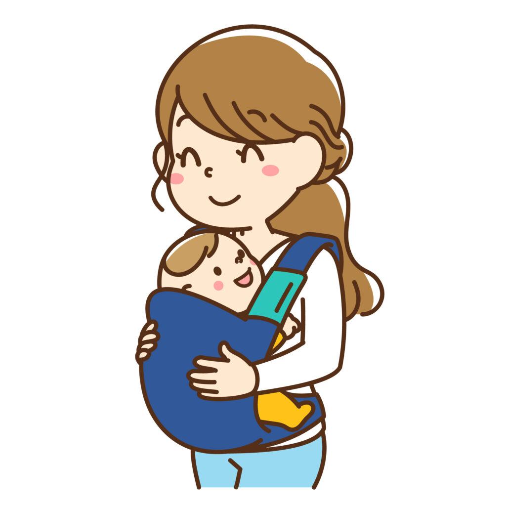 抱っこ紐で赤ちゃんを抱っこするママ