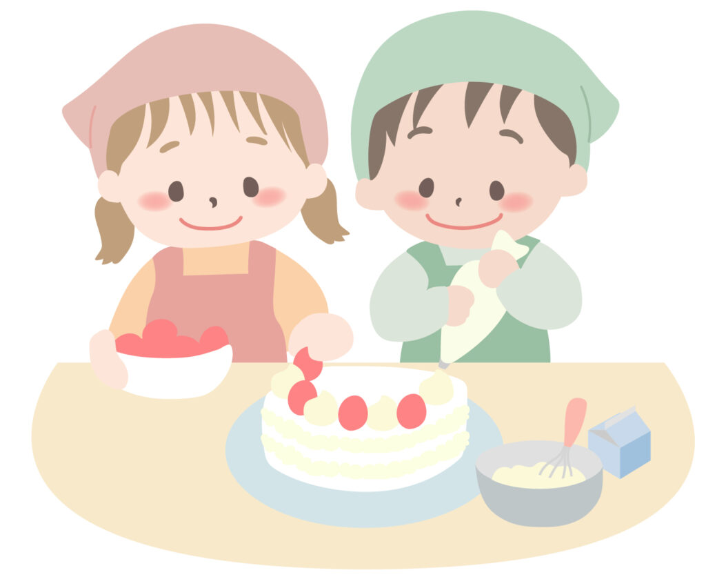 ケーキを作る女の子と男の子