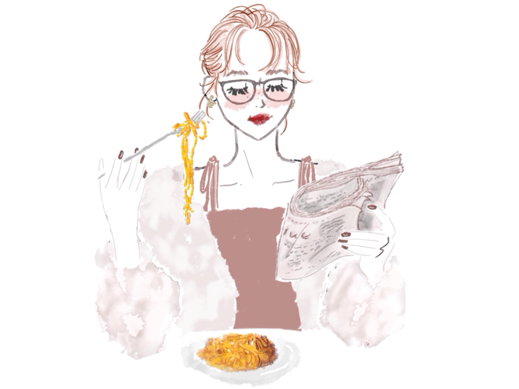 ブラトップでご飯を食べるイラスト