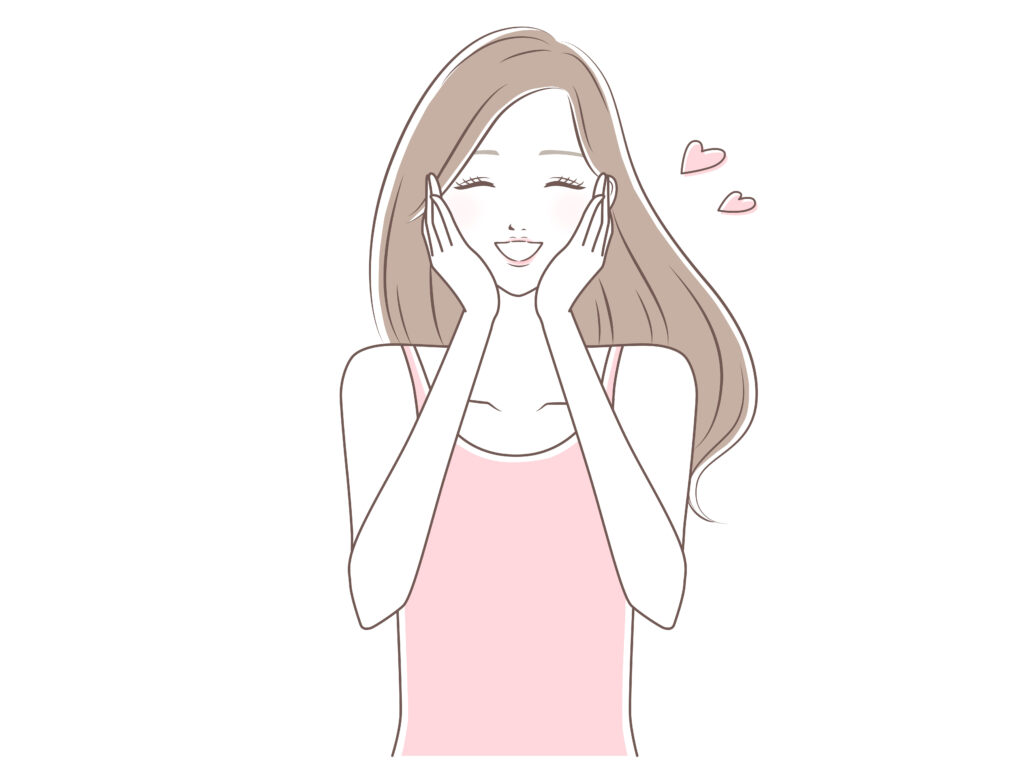 頬に手をそえて喜ぶ女性