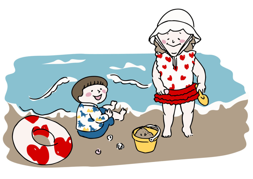 海で遊ぶ親子
