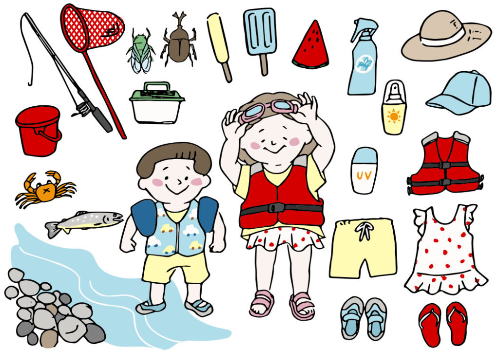 ライフジャケットを着る女の子と男の子