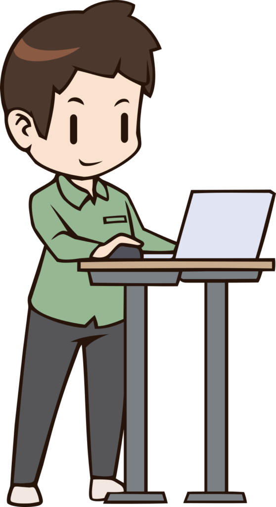 男性が昇降デスクを立って操作している
