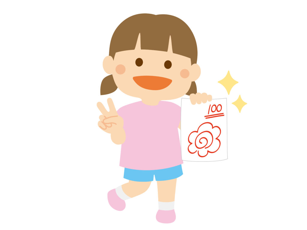 100点のプリントをみせる女の子