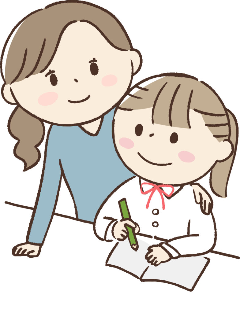 勉強をする親子