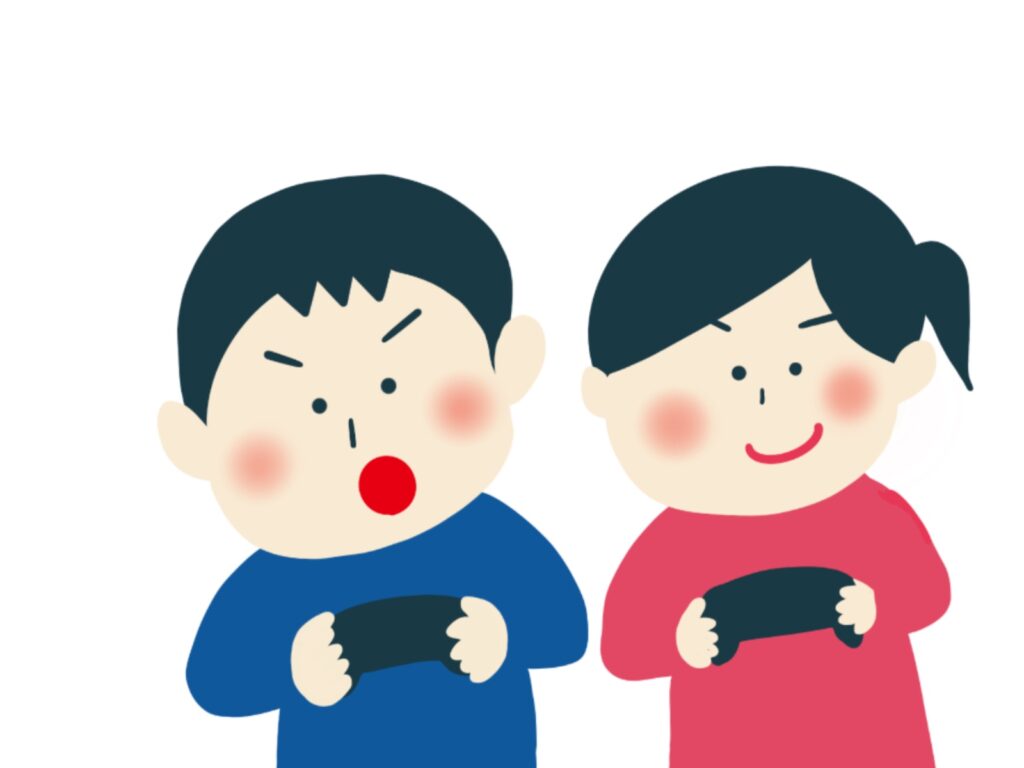 ゲームをする兄妹