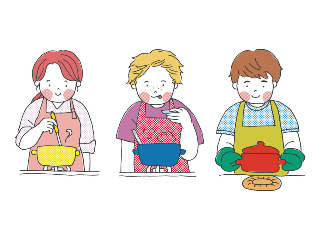 それぞれ違う料理をする女性達