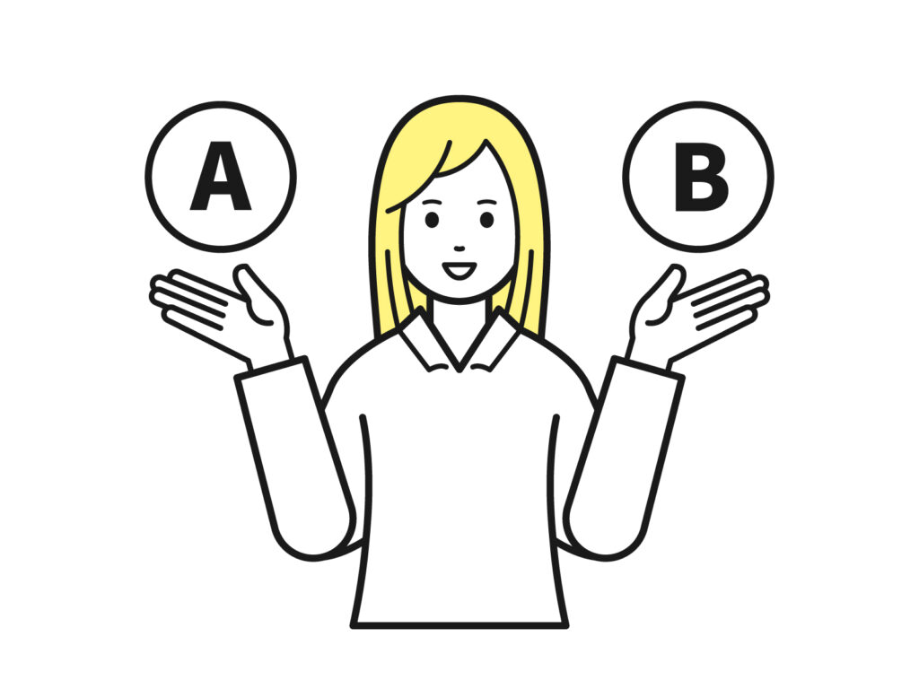 AとBの選択肢を出す女性