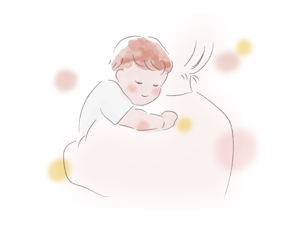 ママに抱っこされる赤ちゃんのイラスト