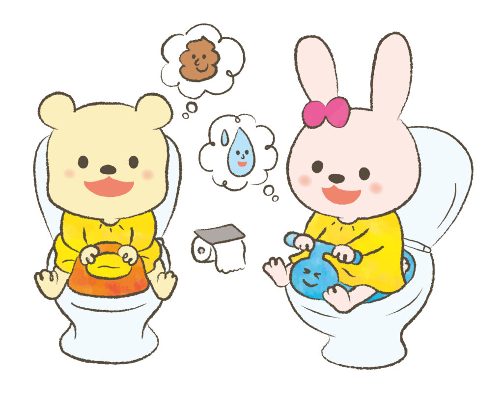 トイレをするクマとうさぎ