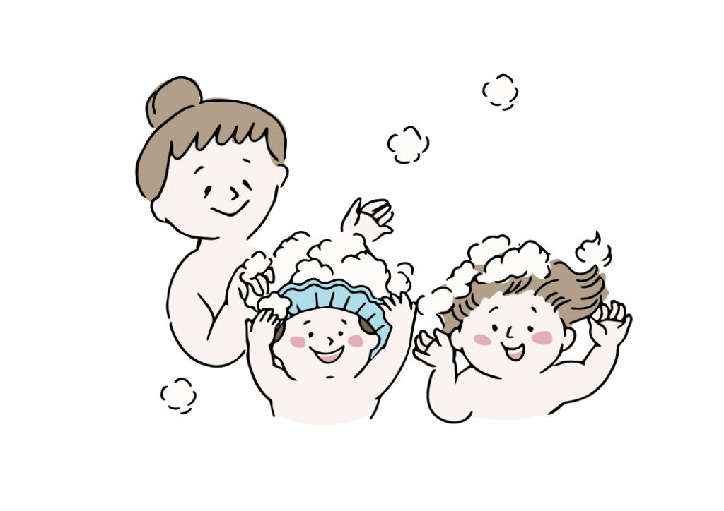 ママと子供　シャンプータイム