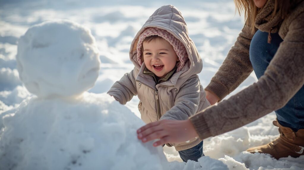 雪遊びをする赤ちゃん