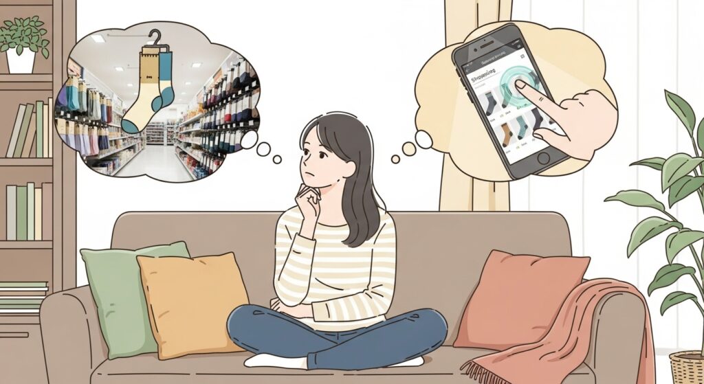 どこで買おうか悩んでいる女性