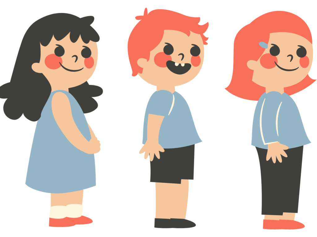 子ども　３人　並ぶ