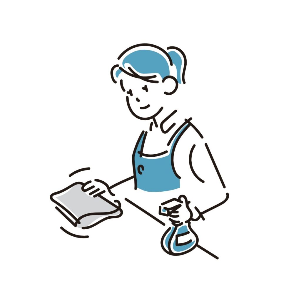 青い掃除をする女性