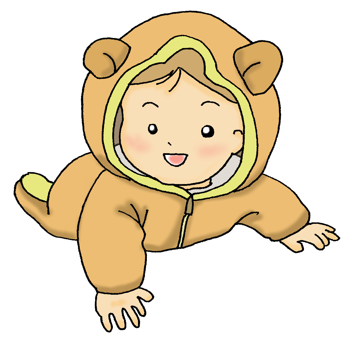 くまさんのカバーオールを着た赤ちゃん