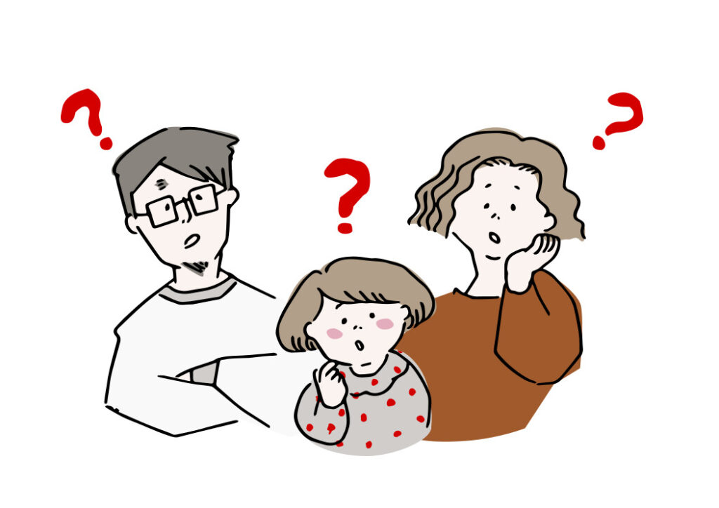 疑問を抱く3人家族
パパ　ママ　子ども