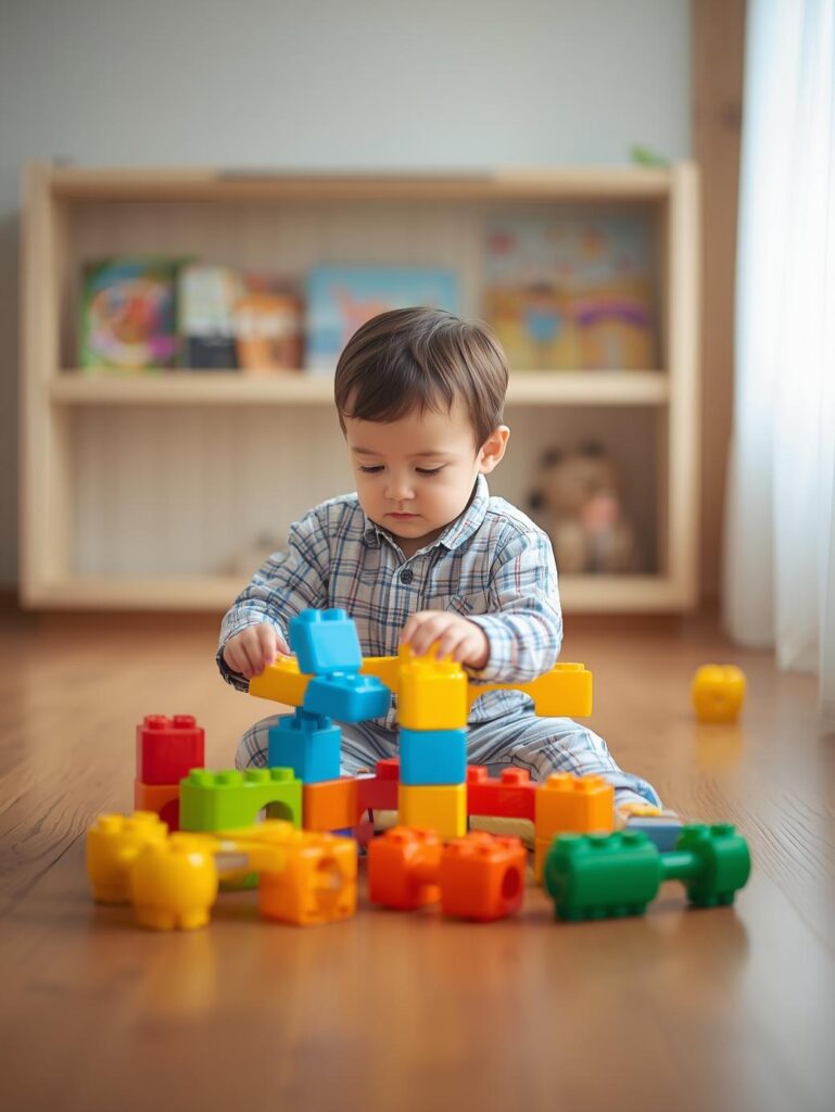 レールキューブで遊ぶ男の子