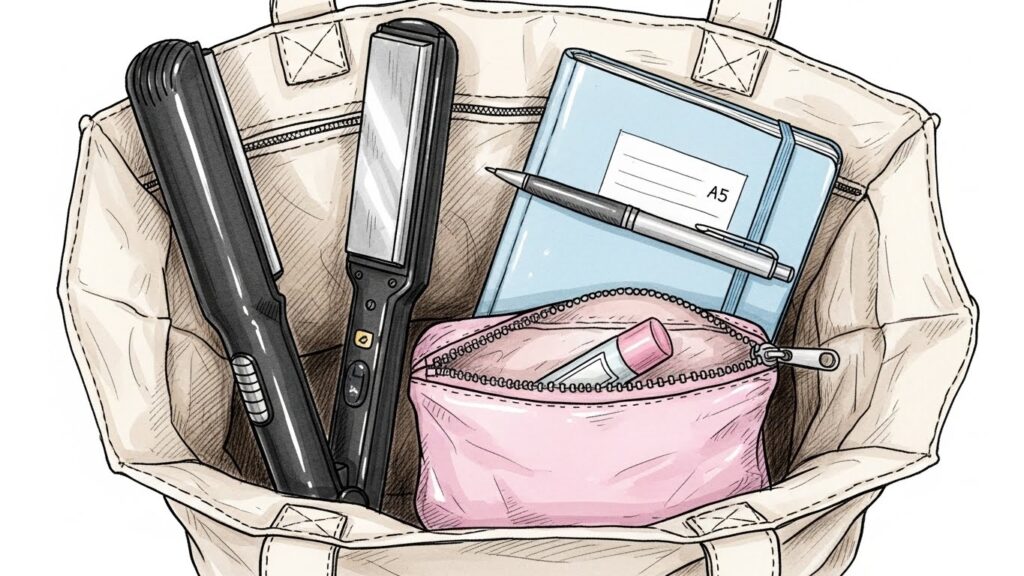 カバンの中にヘアアイロン