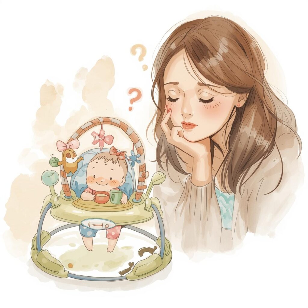 ジャンパルーを見て悩むママ