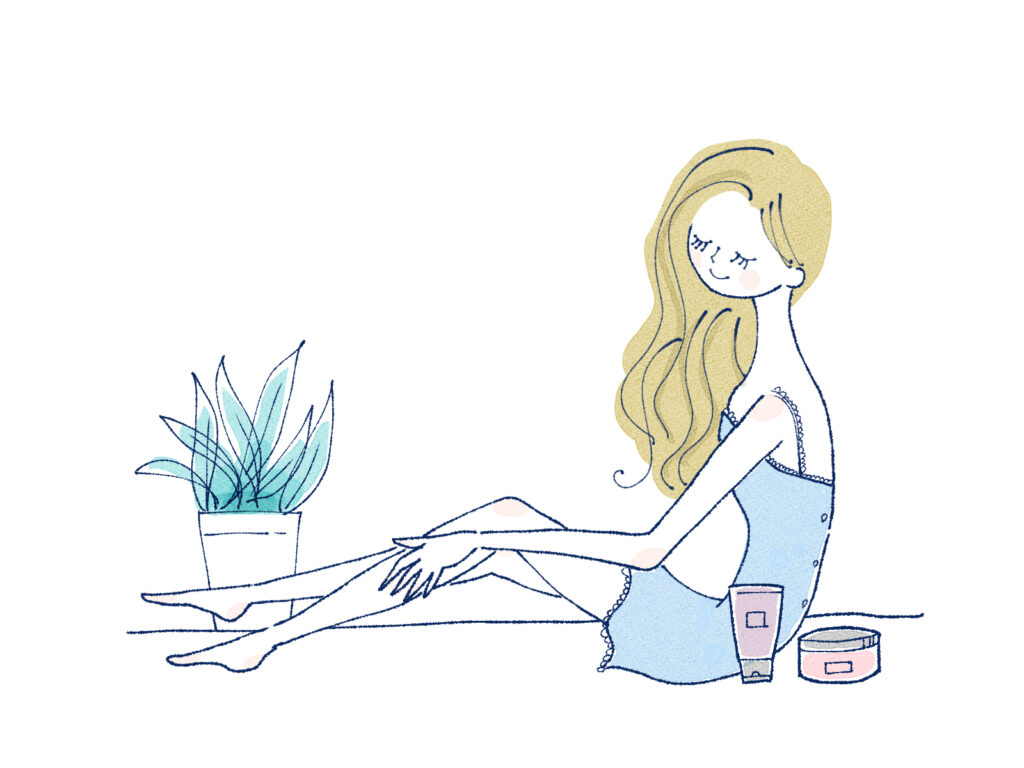 ボディケアする女性　保湿