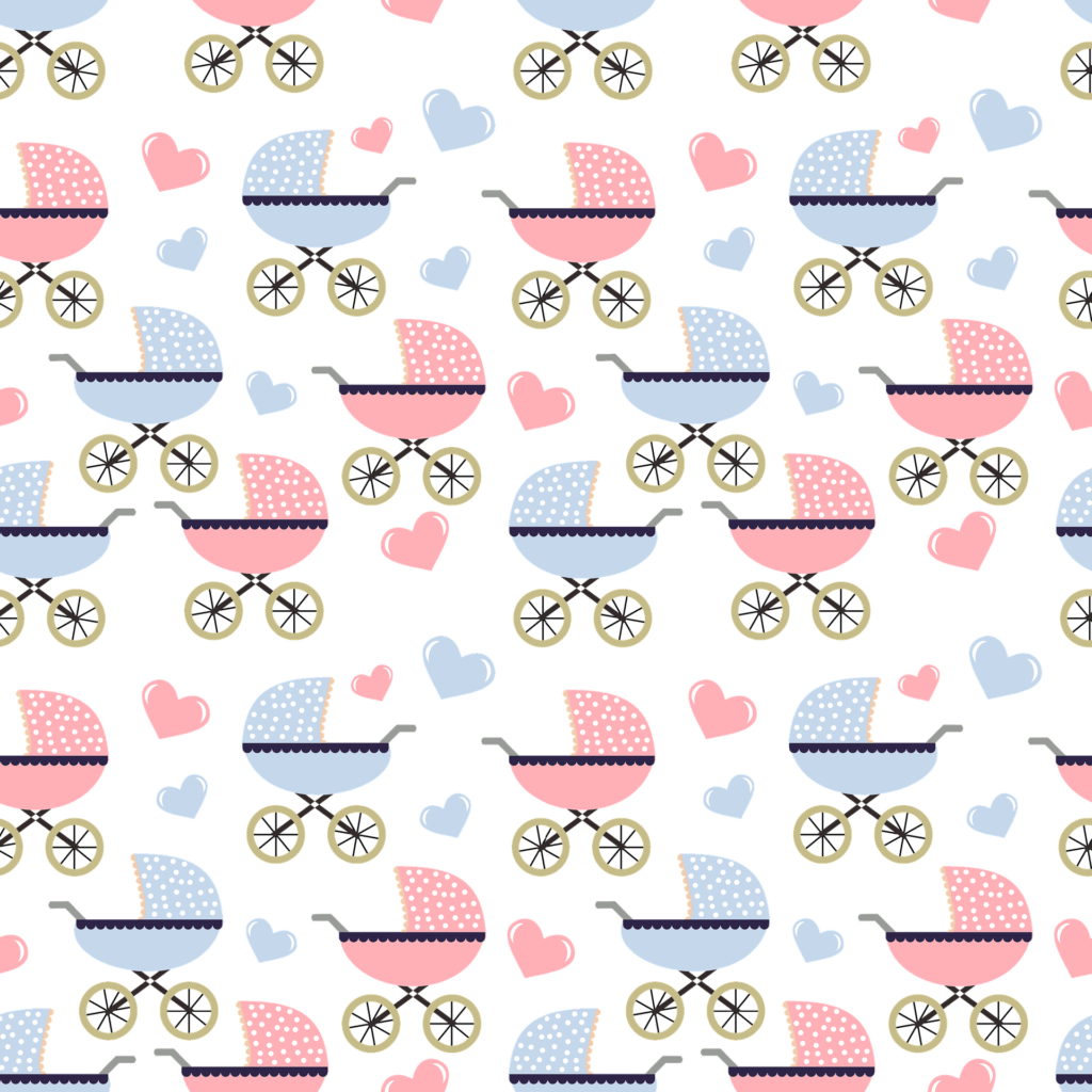 赤と青のベビーカーのイラスト