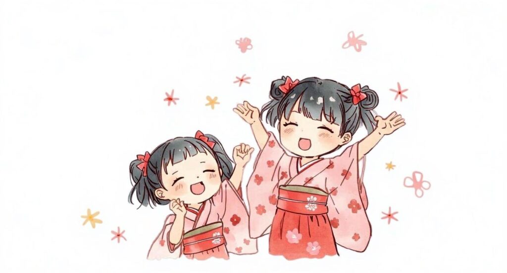 ひな祭りを楽しむ姉妹