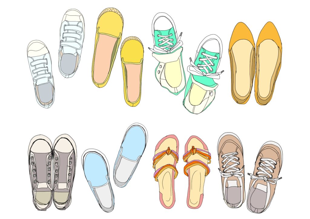 様々な靴　靴屋さん　スニーカー　パンプス　サンダル