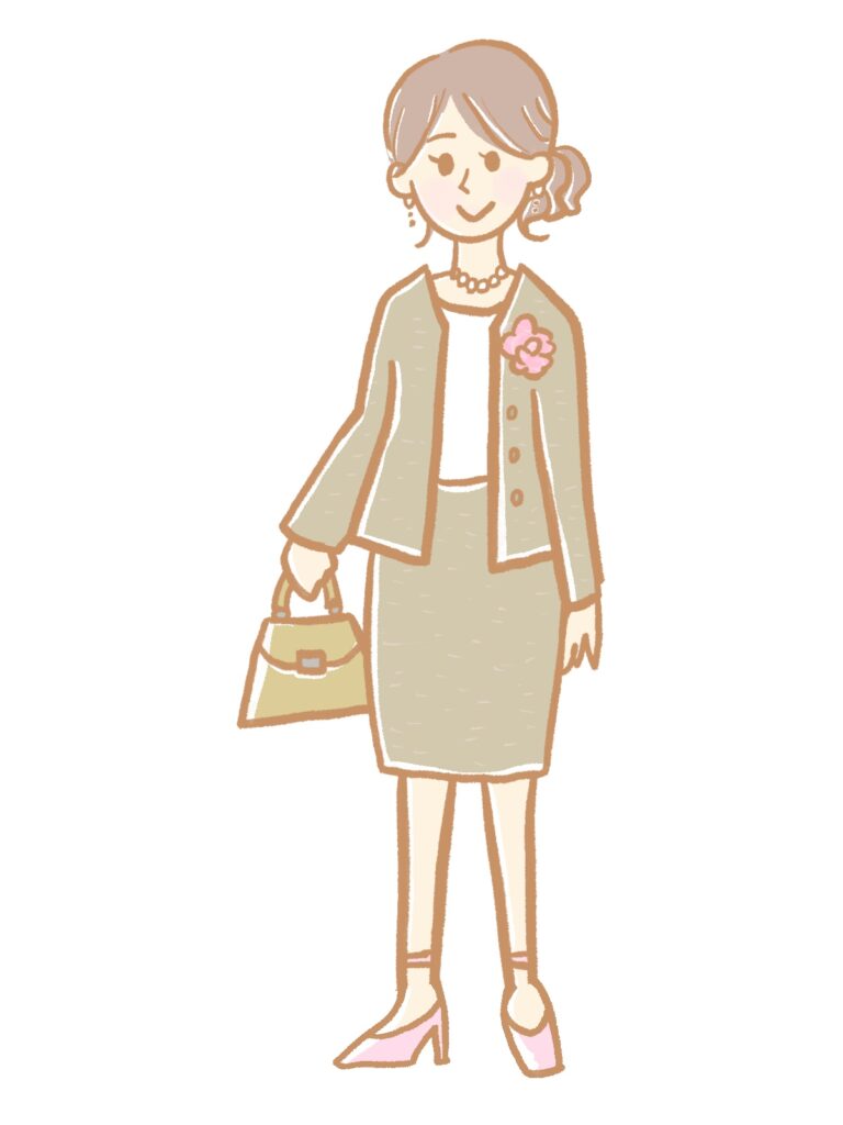 入園式のグレースカートのセットアップを着ているママ