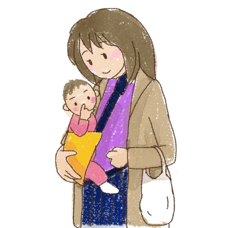 ポムルのヒップシートを着用した女性と赤ちゃん