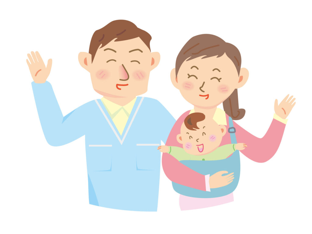 ポムルのヒップシートを着用した家族