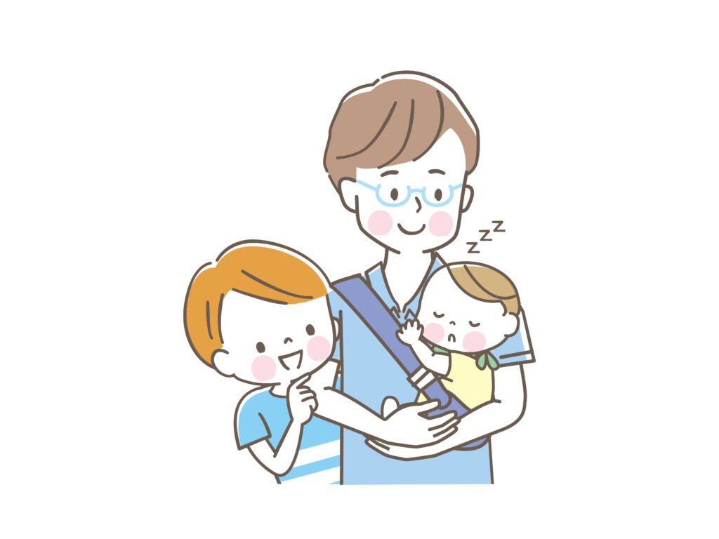 ポムルのヒップシートを着用した家族