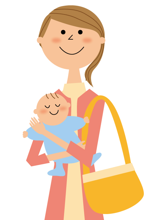 ポムルのヒップシートを肩掛けしている女性と赤ちゃん