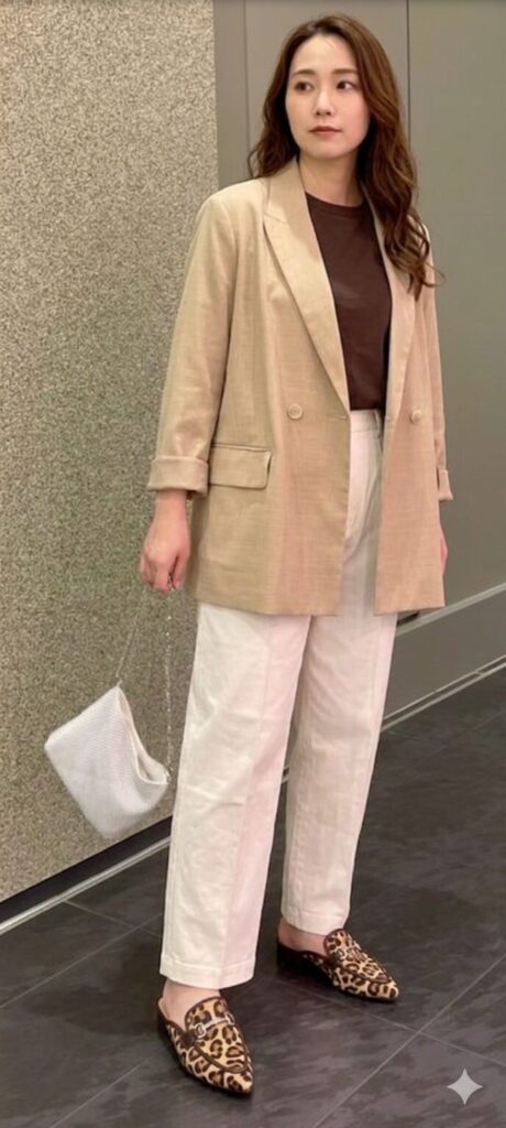 柄ローファーミュールのおすすめコーデ