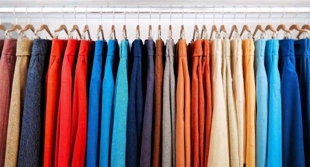 スラックスハンガーにかけられたパンツ