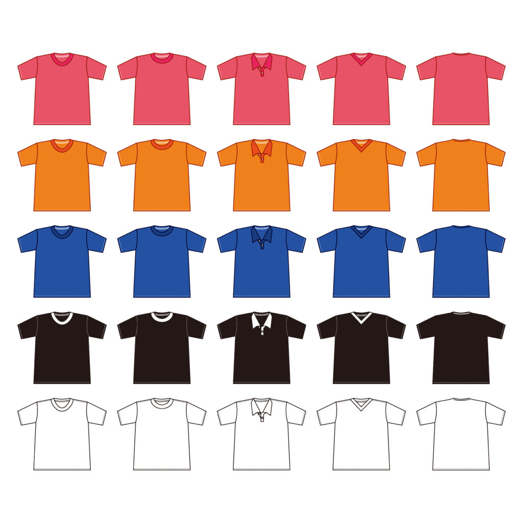 カラフルで様々な襟の_Tシャツ