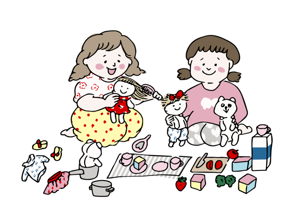 お世話遊びをする3歳くらいの女の子