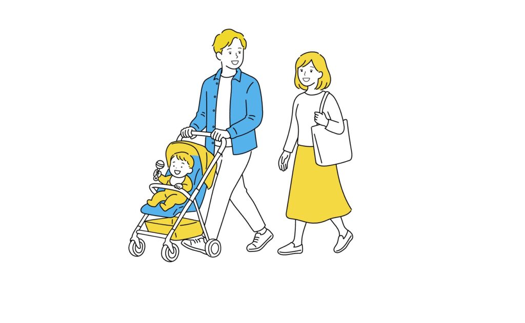 おでかけする親子