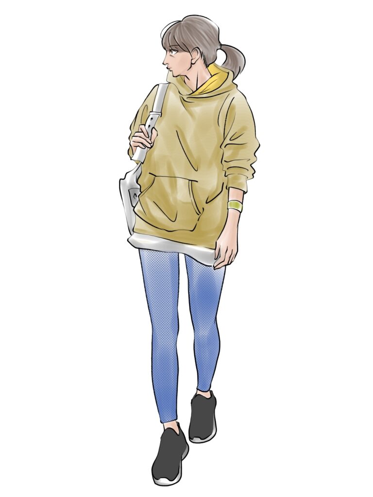 オニツカタイガーのメキシコ66を履いたカジュアルコーデの女性