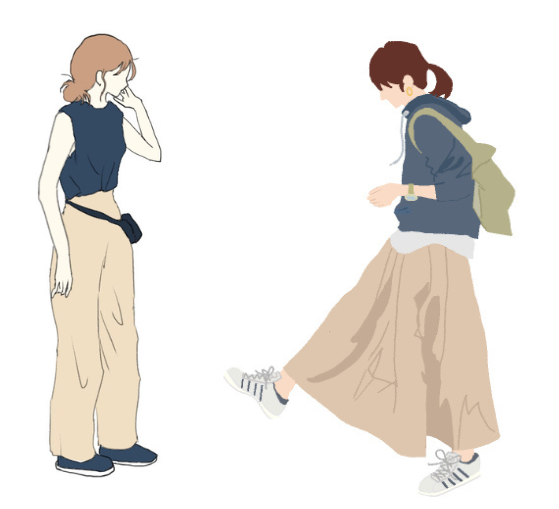 下半身にボリュームのある服装