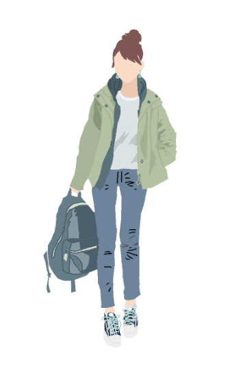 上半身にボリュームのある服装