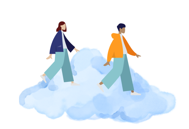 雲の上を歩いている人